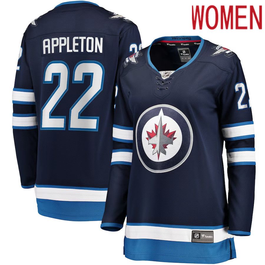 Women Winnipeg Jets 22 Mason Appleton Fanatics Branded Navy Home Breakaway NHL Jersey